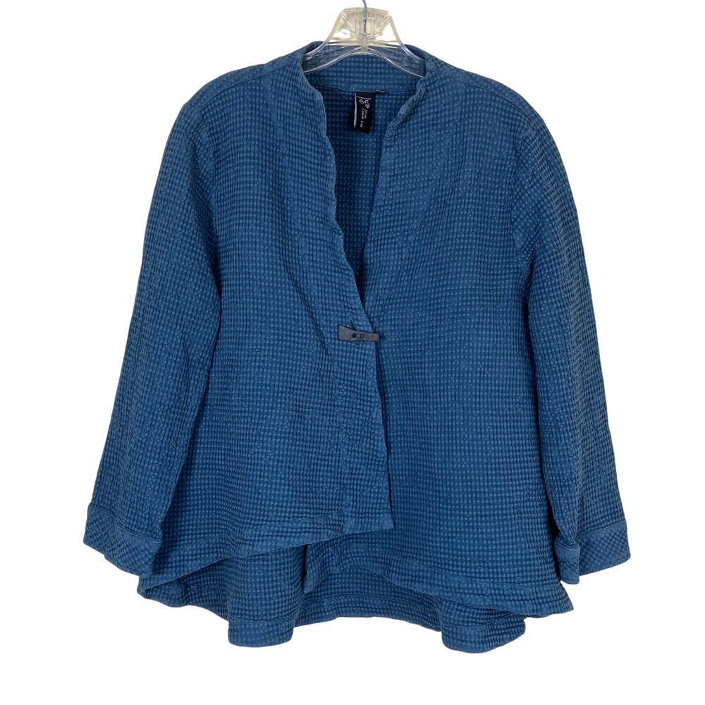 Focus Casual Life Sz M Lagenlook Asymmetric Waffle Knit Jacket in Teal